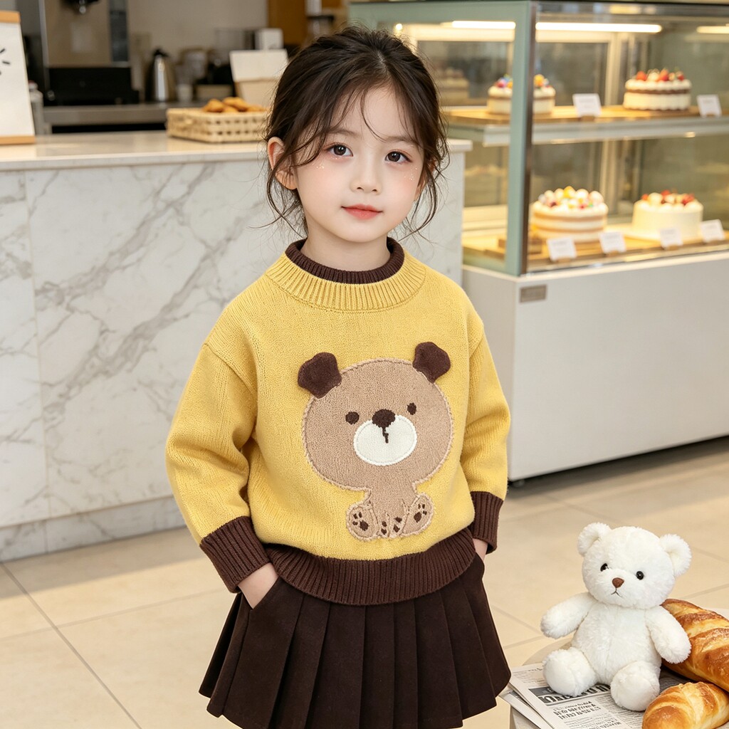 婴幼儿童卡通小熊毛衣秋冬季新款宝宝针织衫男女小童洋气打底上衣