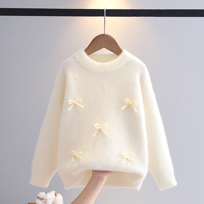 慵懒风女童水貂绒毛衣秋冬季洋气儿童加绒加厚上衣女孩针织打底衫