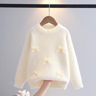 慵懒风女童水貂绒毛衣秋冬季洋气儿童加绒加厚上衣女孩针织打底衫