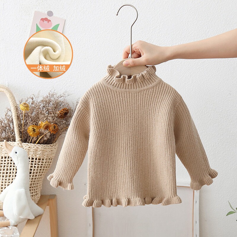 秋冬女童保暖衣女宝宝秋冬季打底衫半高领一体绒内搭针织儿童上衣
