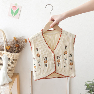 女童马甲毛衣春秋季外穿中小童时尚新款洋气刺绣碎花针织开衫马夹