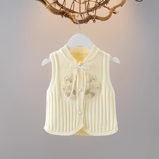 儿童毛衣马甲2025春秋冬新款女童喜庆国风中式女宝宝针织背心开衫