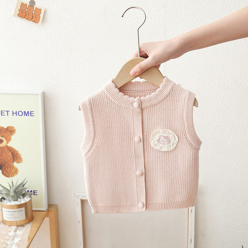 女宝宝针织衫马甲春秋洋气可爱女童卡通毛衣开衫百搭背心小童坎肩