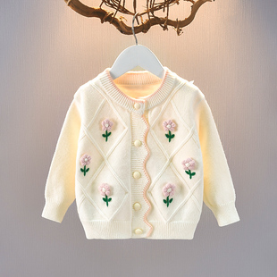 女童针织毛衣套装秋冬季2025新款洋气时髦女宝宝网纱裙开衫两件套