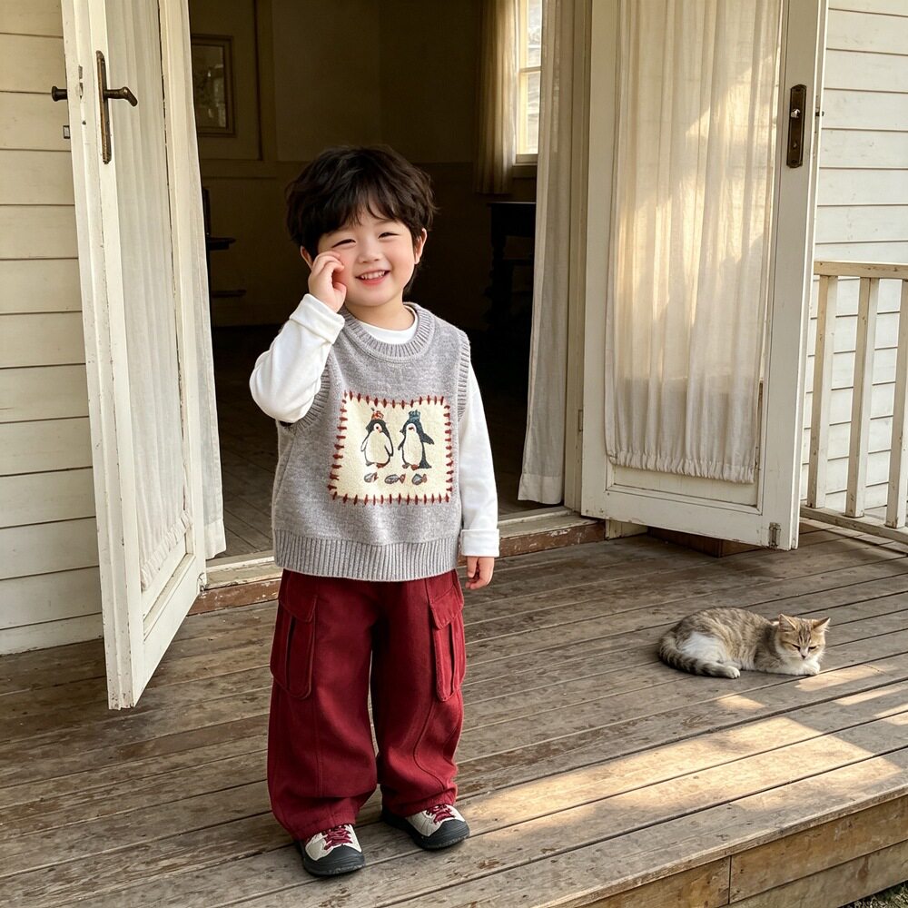 萌娃可爱毛衣针织马甲男女宝宝春秋套头背心软糯亲肤儿童外搭上衣