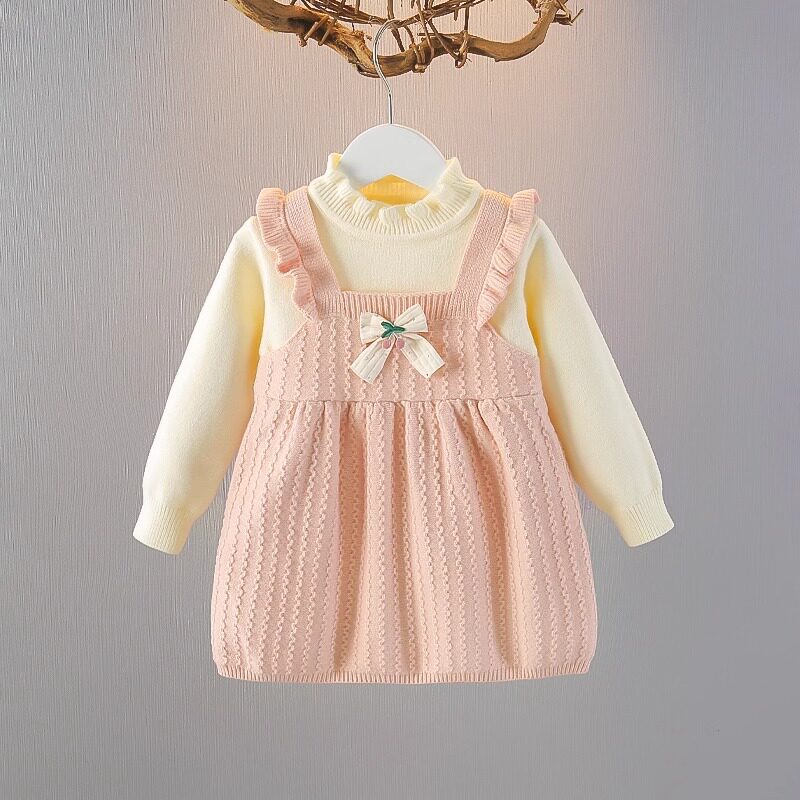 女童假两件毛衣裙春秋季2025新款儿童连衣裙时髦裙子洋气针织礼服