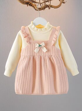女童假两件毛衣裙春秋季2025新款儿童连衣裙时髦裙子洋气针织礼服