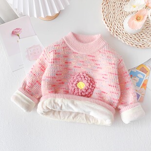 女童水貂绒毛衣2025秋冬季新款加厚保暖针织衫儿童花线洋气打底衫