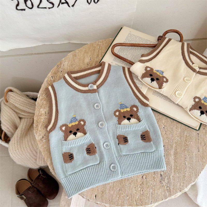 男女童卡通针织马甲2025春秋装新款婴幼儿童背心外穿保暖坎肩毛衣