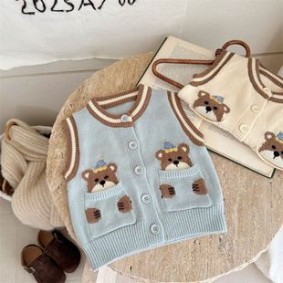 男女童卡通针织马甲2025春秋装新款婴幼儿童背心外穿保暖坎肩毛衣