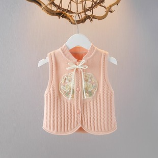 女童马甲春秋款2025新款儿童针织毛衣背心国风小童坎肩女宝宝马夹