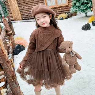 小公主洋气针织衫套装裙女童连衣裙秋冬款裙子2025新款毛衣两件套