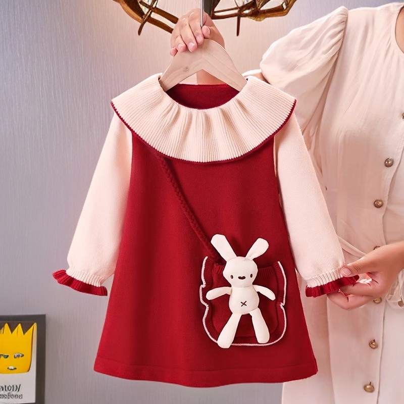 女童卡通兔子毛衣连衣裙