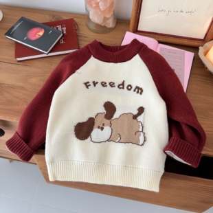 男童针织衫毛衣秋冬加绒加厚男宝宝卡通德绒毛线衣儿童内搭打底衫