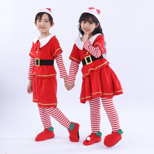 外贸出口圣诞服装节日红精灵套装