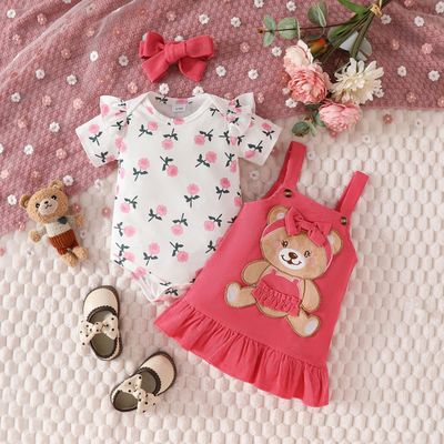 2025夏季婴幼儿衣服女童小女孩短袖哈衣包屁衣吊带连衣裙两件套装