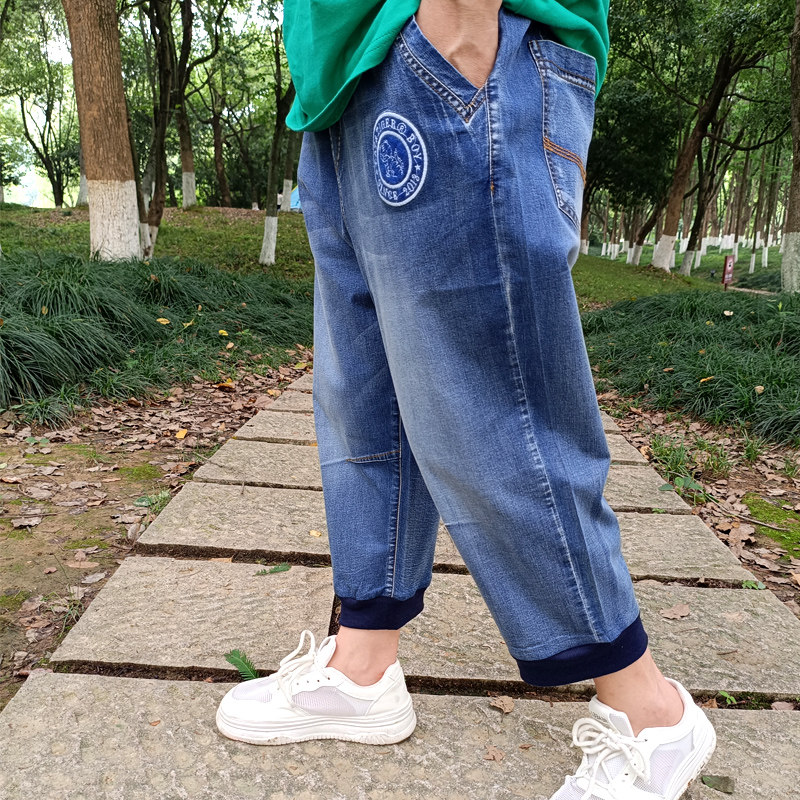 男童牛仔七分裤夏季薄款纯棉胖童装儿童加肥加大中裤五分裤短裤