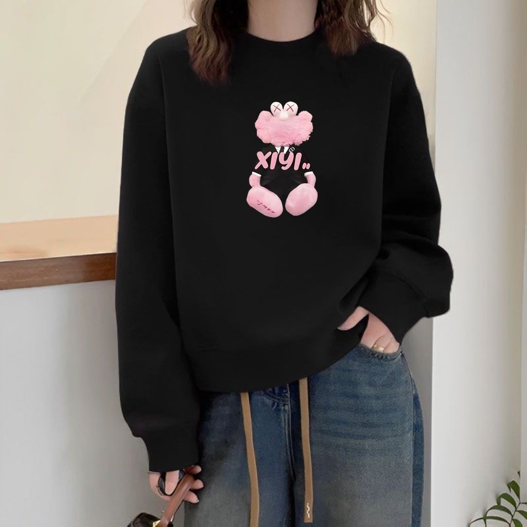 春秋新款高腰短款卫衣女韩版宽松学生秋无帽圆领长袖外套纯棉上衣