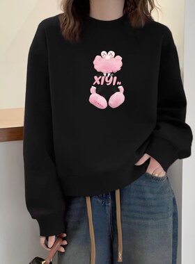 春秋新款高腰短款卫衣女韩版宽松学生秋无帽圆领长袖外套纯棉上衣