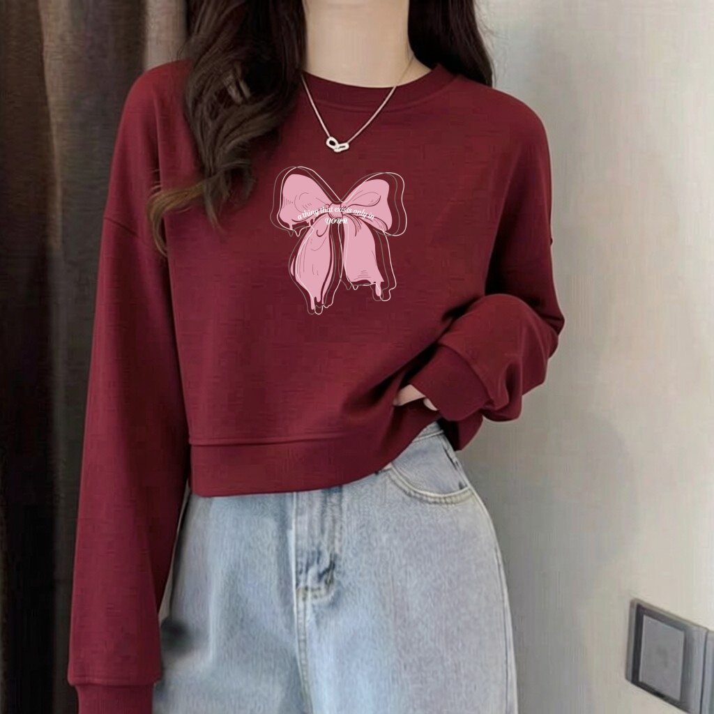 纯棉毛圈蝴蝶结短款卫衣女百搭