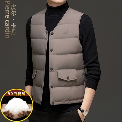 皮尔卡丹2025新款无袖外套爸爸装羽绒马甲男冬季轻薄保暖背心坎肩