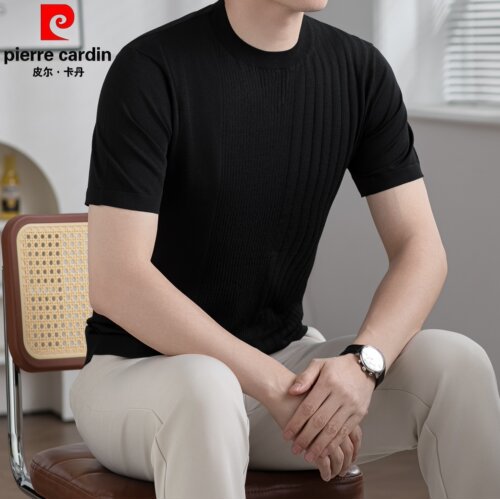 皮尔卡丹桑蚕丝凉感短袖T恤男