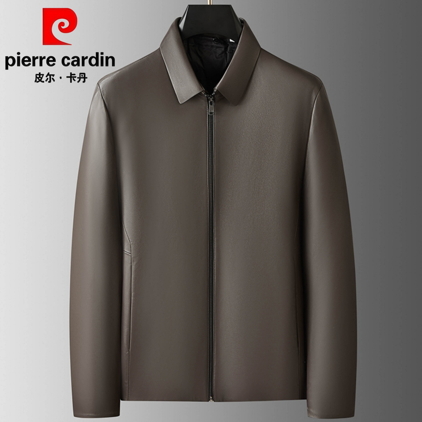 皮尔卡丹绵羊皮皮衣男翻领皮夹克