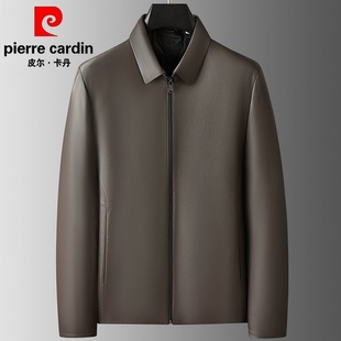 皮尔卡丹绵羊皮皮衣男翻领羽绒服鹅绒内胆加厚皮夹克2025冬季外套