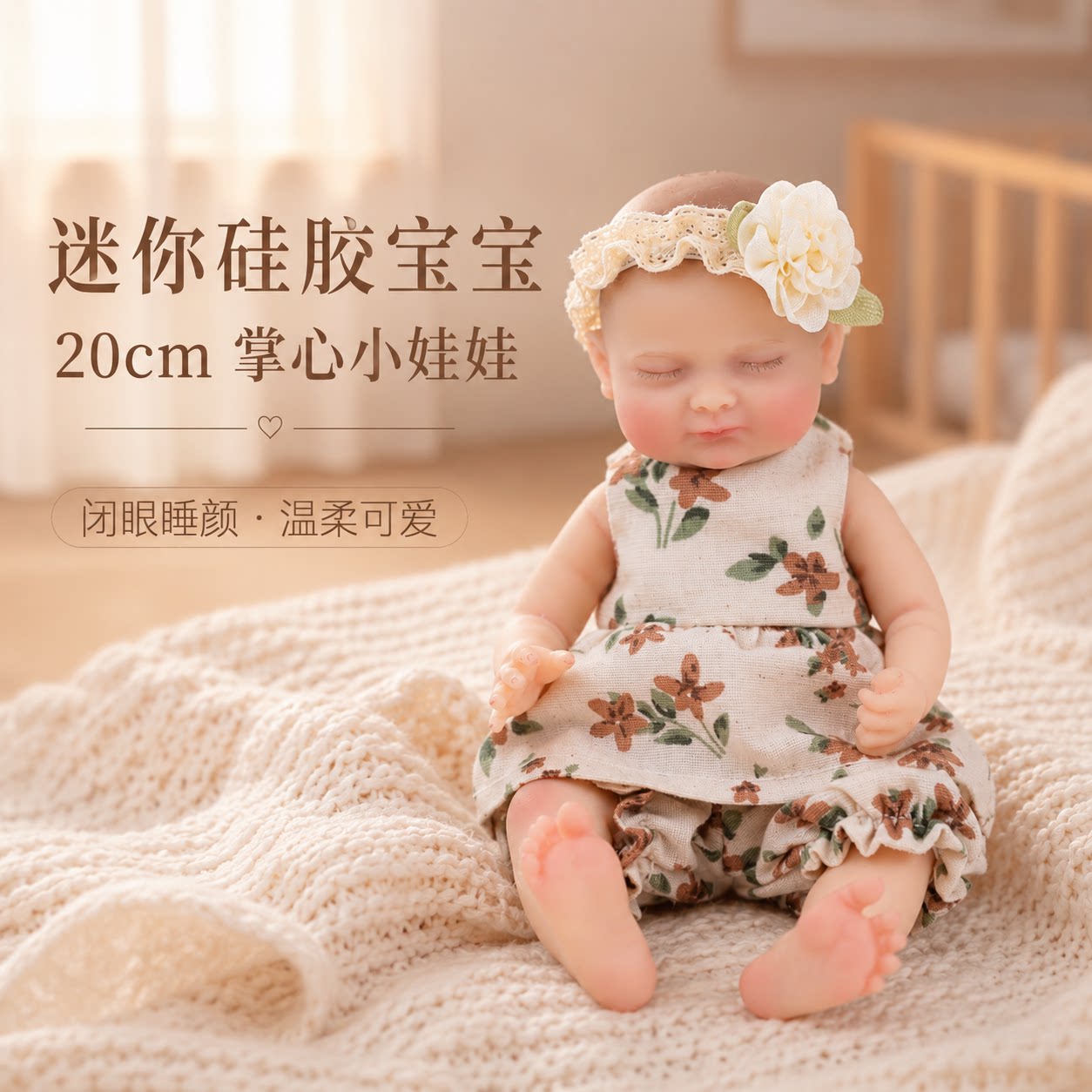 20cm迷你硅胶仿真婴儿娃娃迷你人物玩偶花朵拍照道具送女友礼物