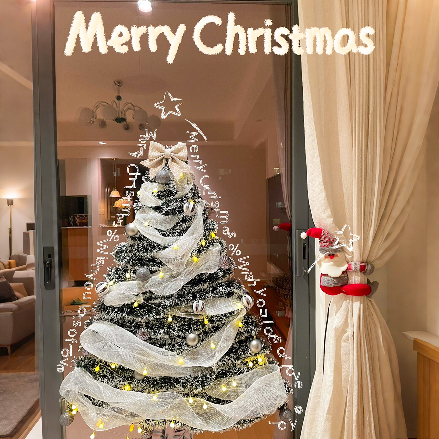 落地窗圣诞树diy材料包玻璃门窗不占空间圣诞节氛围装饰场景布置