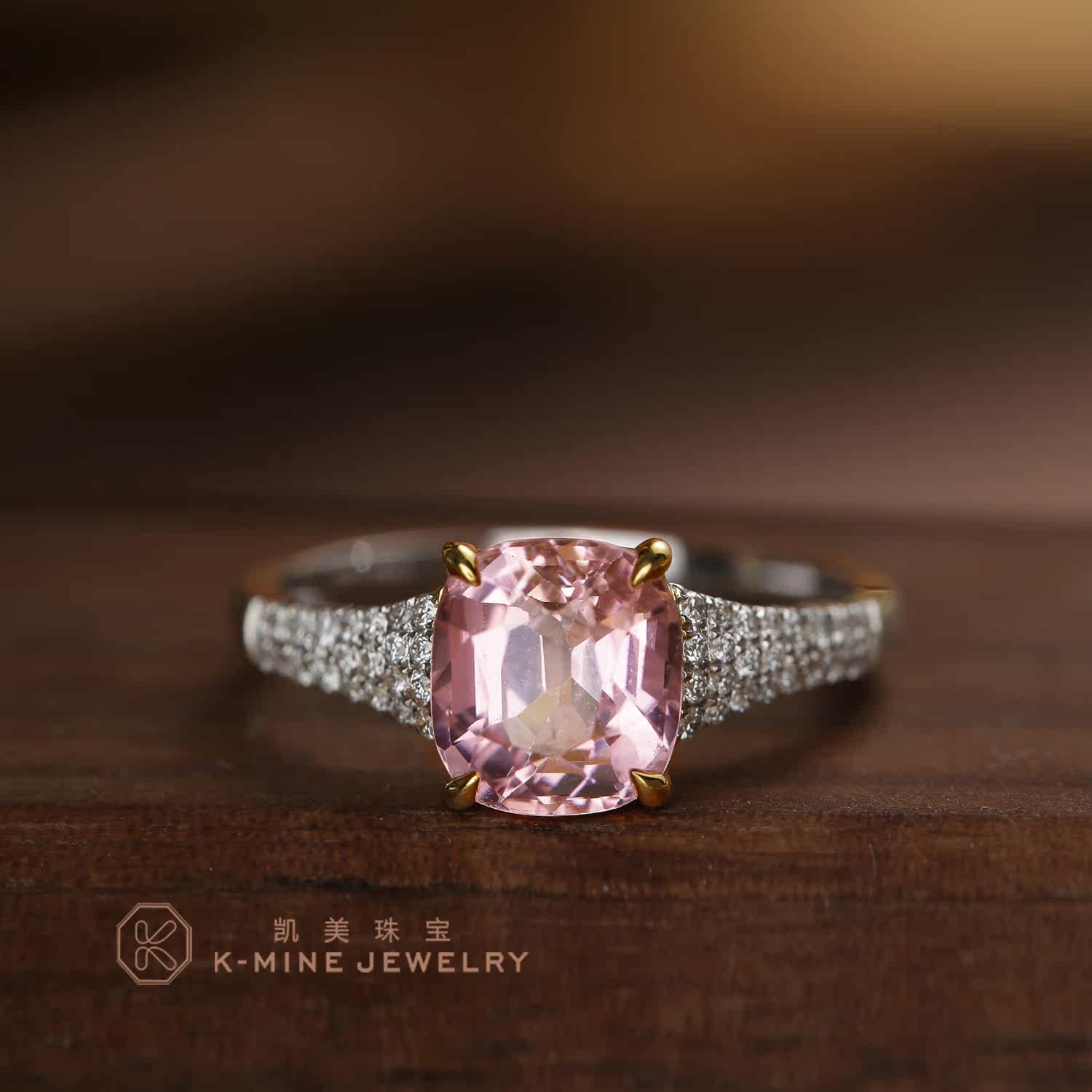 凯美珠宝碧玺戒指女18K白金时尚个性经典四爪钻戒女天然宝石镶嵌