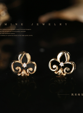 凯美珠宝钻石耳钉au75018K金玫瑰金扑克牌梅花耳饰女定制原创设计