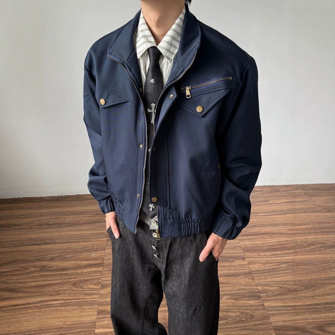 美式机车服朋克vintage夹克男短款宽松情侣棒球服外套潮流ins秋季