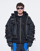 MÉLANGE BURNT DENIM MOTO BOMBER意大利定制款 烧焦破洞夹克