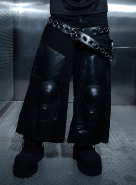 brotherlylove NOCTURNE LEATHER 3/4TH CAPRI 拼皮牛仔裤