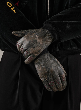 palyhollywood LOVE HATE LEATHER GLOVES镶钻手套