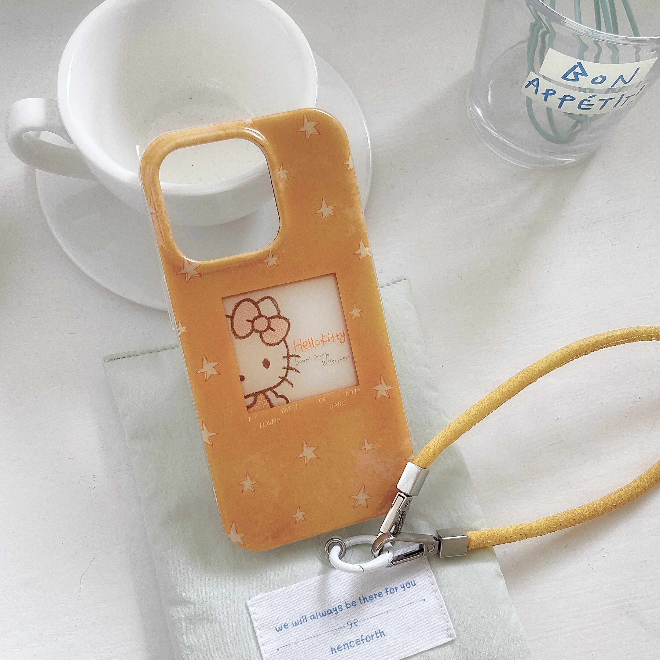 ins风小众亮色橘黄创意可爱星星方框KT猫咪适用苹果17pro手机壳iphone16promax沈月同款15pm少女挂绳