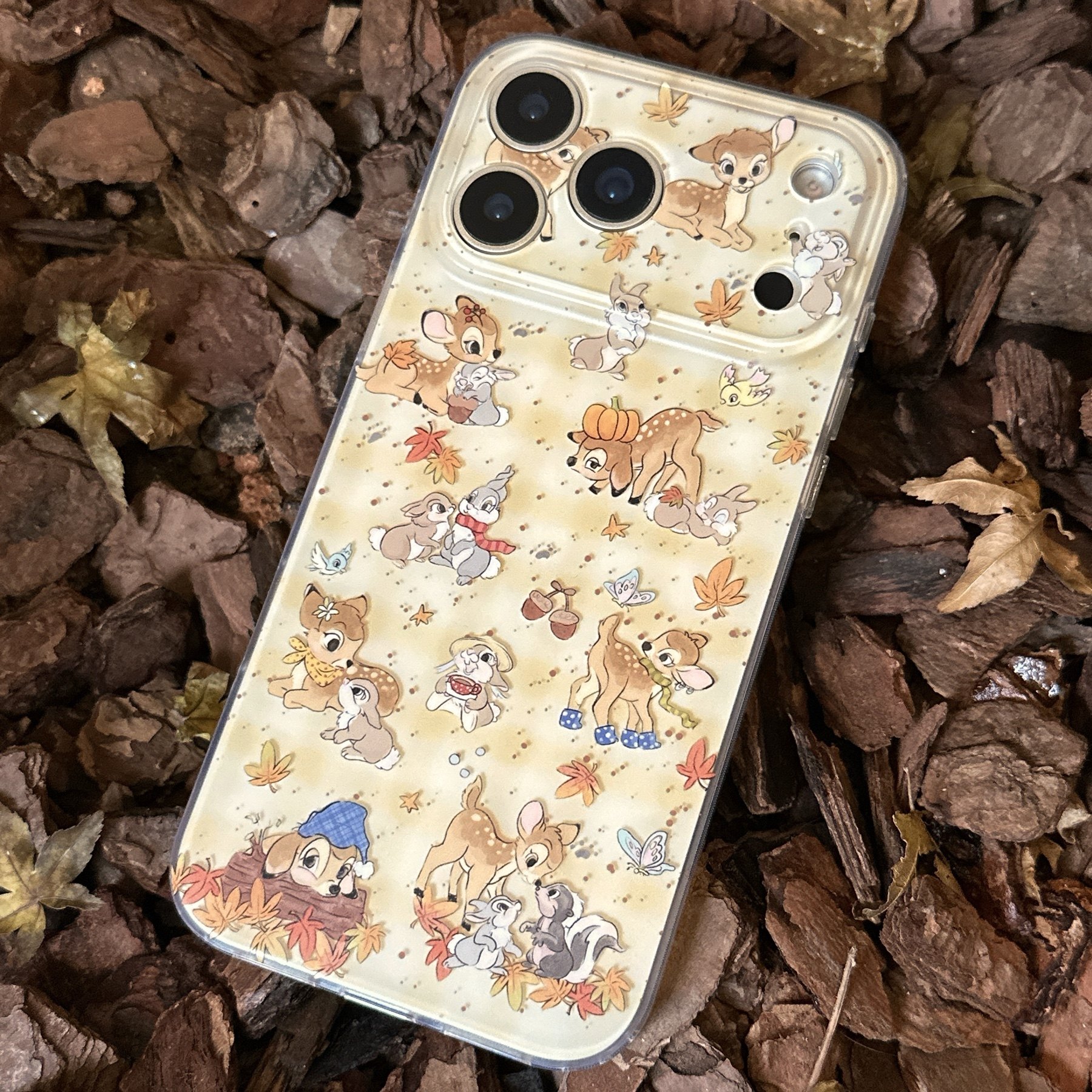 ins可爱治愈枫叶秋冬小鹿斑比桑普兔适用苹果17Pro手机壳iphone16promax双层印花少女保护套14/15Pr