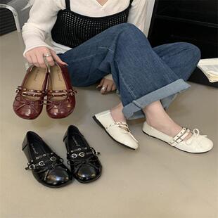 2026春款复古蝴蝶结玛丽珍鞋女一字扣带红色小皮鞋浅口配裙子单鞋