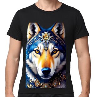 夏装3D精灵狼头腾男子宽松大码个性半袖圆领吸汗纯棉短袖t恤男装