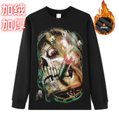 男装 叼烟骷颅头宽松大码 加绒加厚全棉长袖 秋款 卫衣男潮衬衫 保暖衣