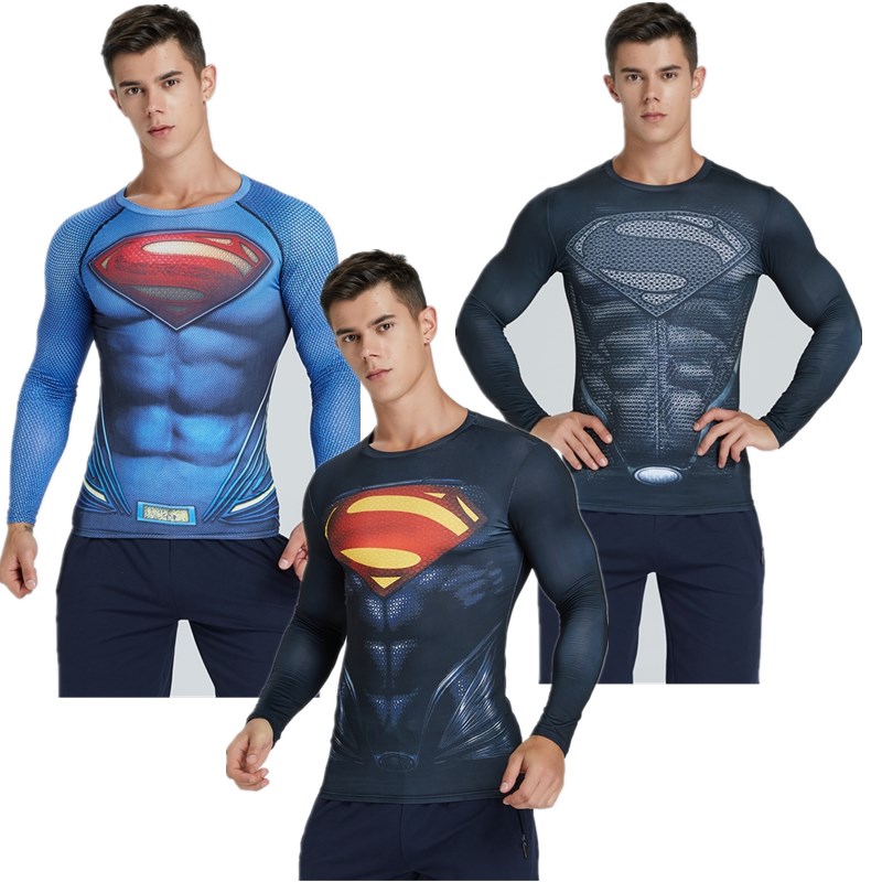 超级英雄超人速干骑行健身衣跑步篮球足球运动紧身衣男高弹长袖