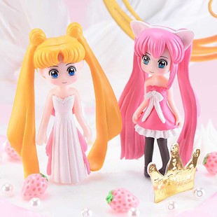 微景观盆栽装饰品摄影造景小摆件可爱卡通长头发美女蛋糕人物配饰