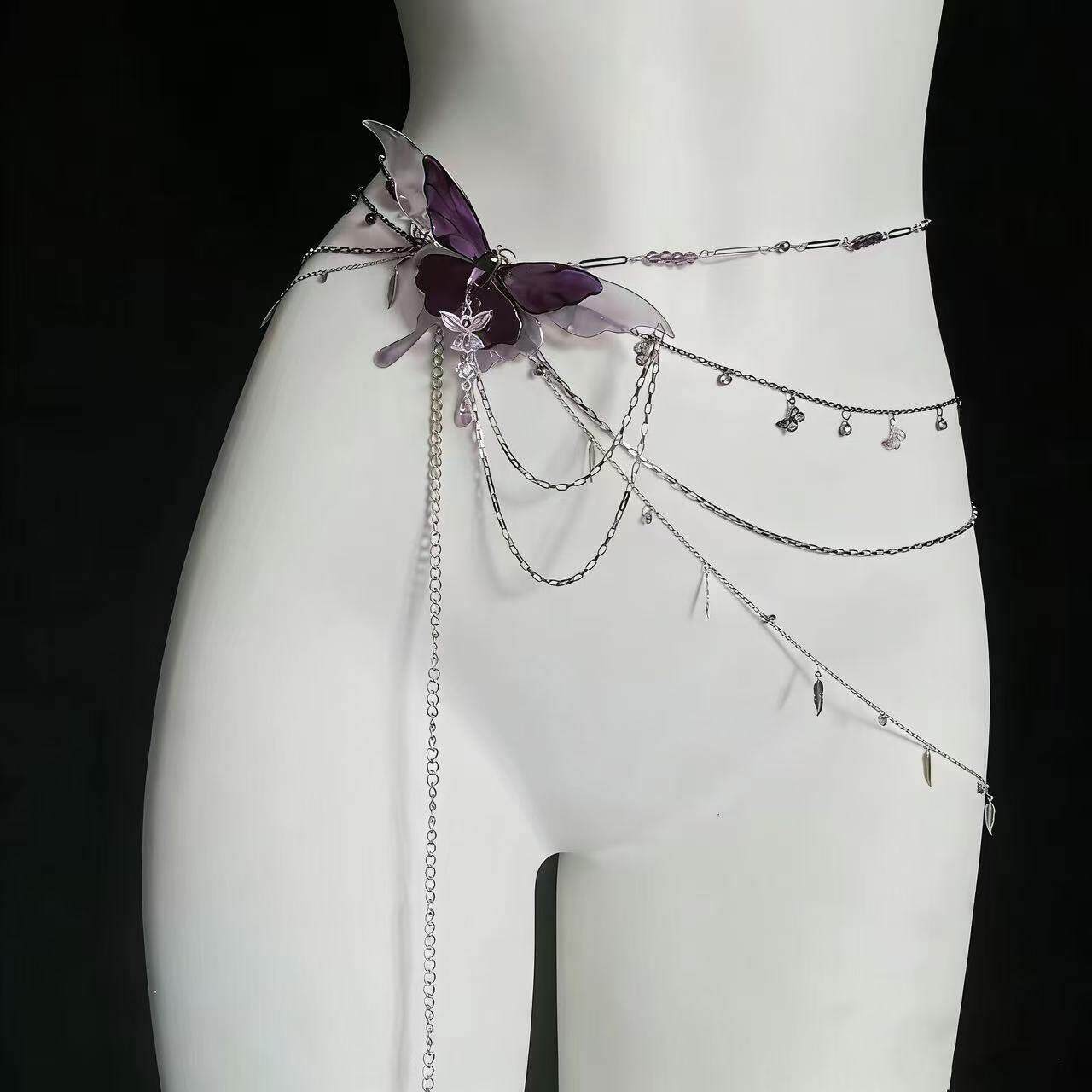 紫蝶绕腰 绝美紫蝴蝶腰链女氛围感拉满辣妹风设计高颜值2026新款