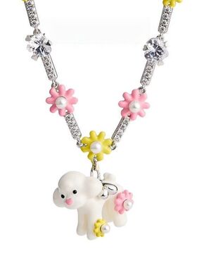 宝石花花奶白泰迪项链设计师款【新品】礼物