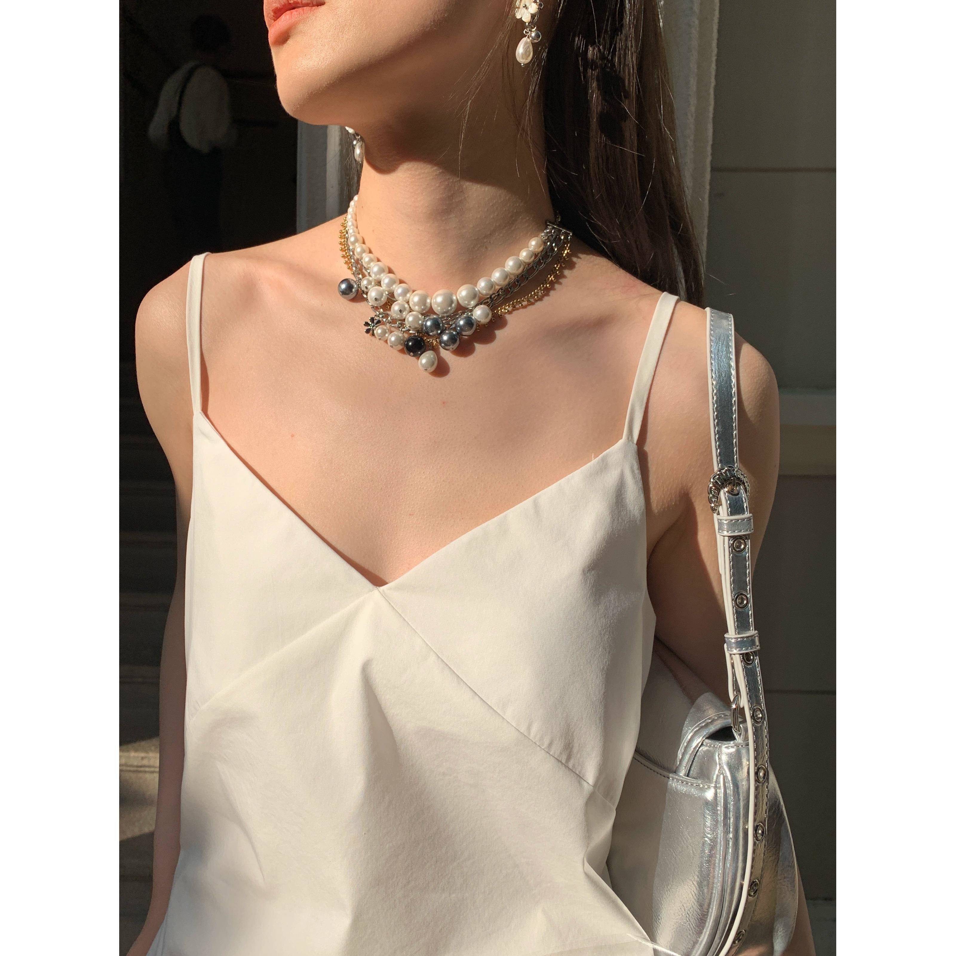 贝壳珍珠项炼 炼 套装叠戴多层黑白百搭choker
