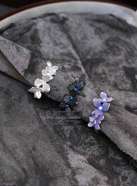 无尽夏 原创设计手工925纯银珐瑯彩花环开 口戒指