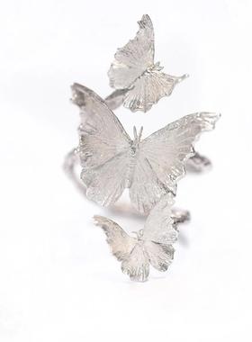 蝶栖戒手工珐瑯彩蝴蝶环绕开口戒指