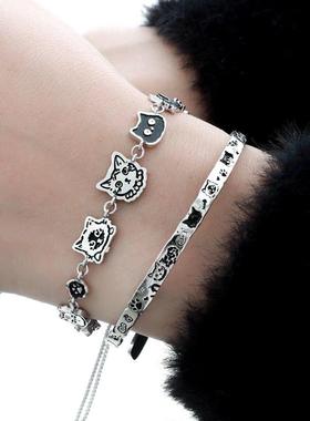 涂鸦猫咪手链女原创小众设计冷淡风高级感抽拉链条手环女