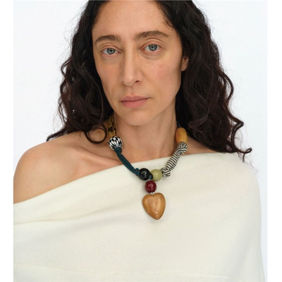 趣味拼布木头爱心项链 手工多材质组合项链配饰 可调节